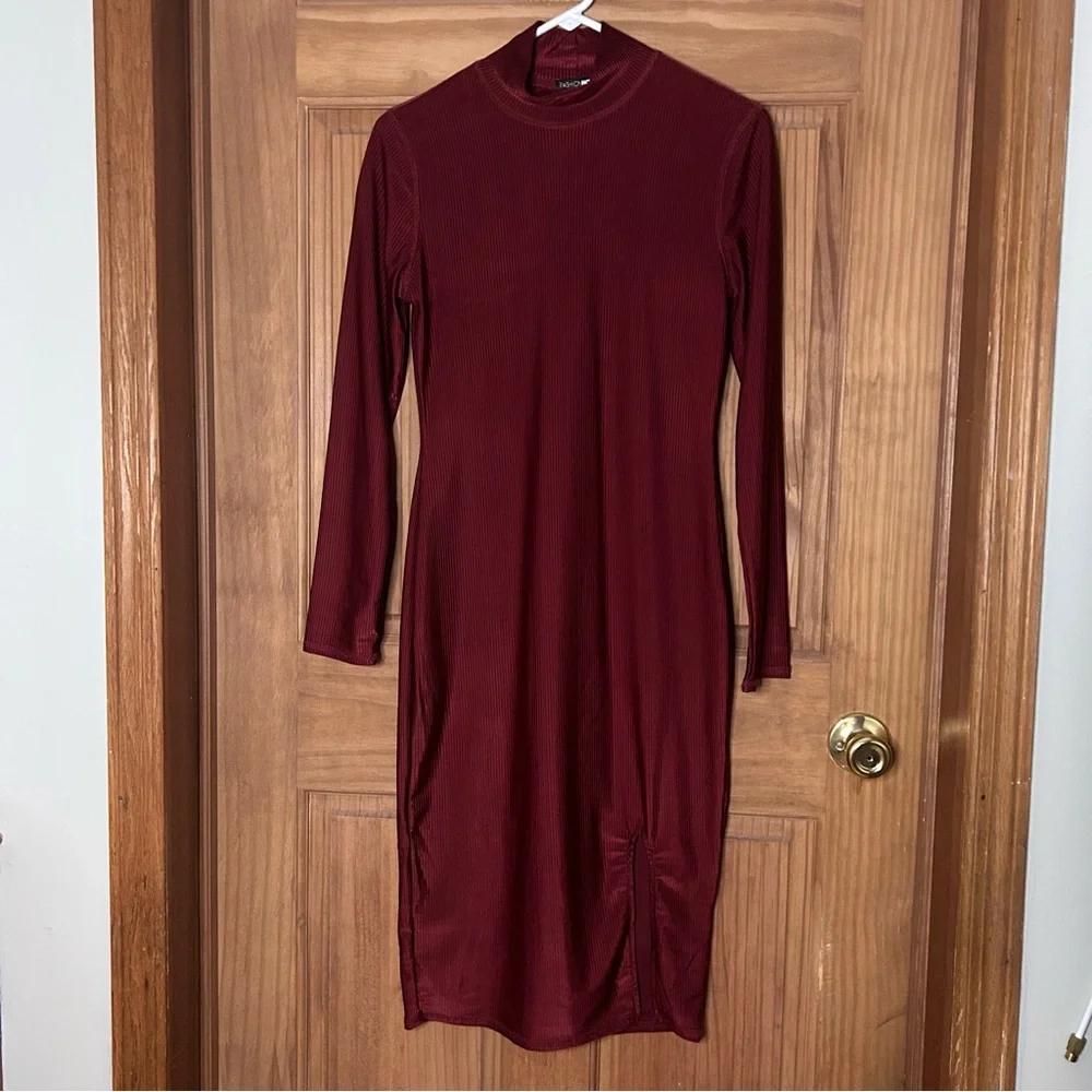 Fashion Nova Red Long Sleeve Burgundy Dress - Picture 1 of 5